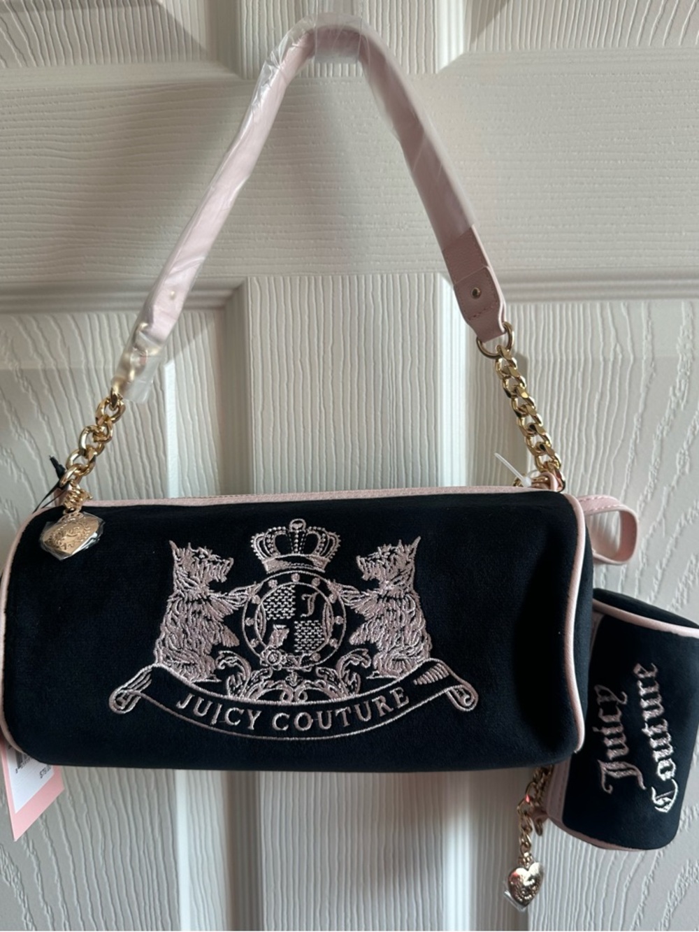 Juicy Couture Black and Pink Crest Shoulder Bag with Chain Strap New